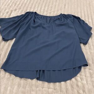 Womens Blue Short Sleeve Peasant Blouse